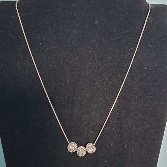 Elegant 925 Sterling Silver Pave Crystal Triple Ball Bead Necklace - Picture 5 of 10